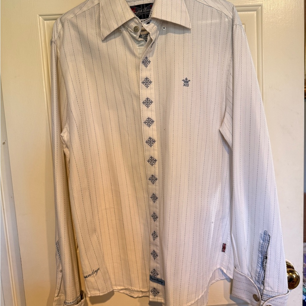 English Laundry White Shirt with Blue Accents